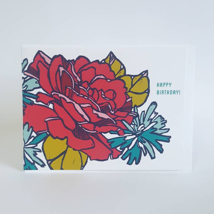 Little Green - Vendita all'ingrosso Biglietti di auguri - Biglietto di auguri floreale con rose di buon compleanno0