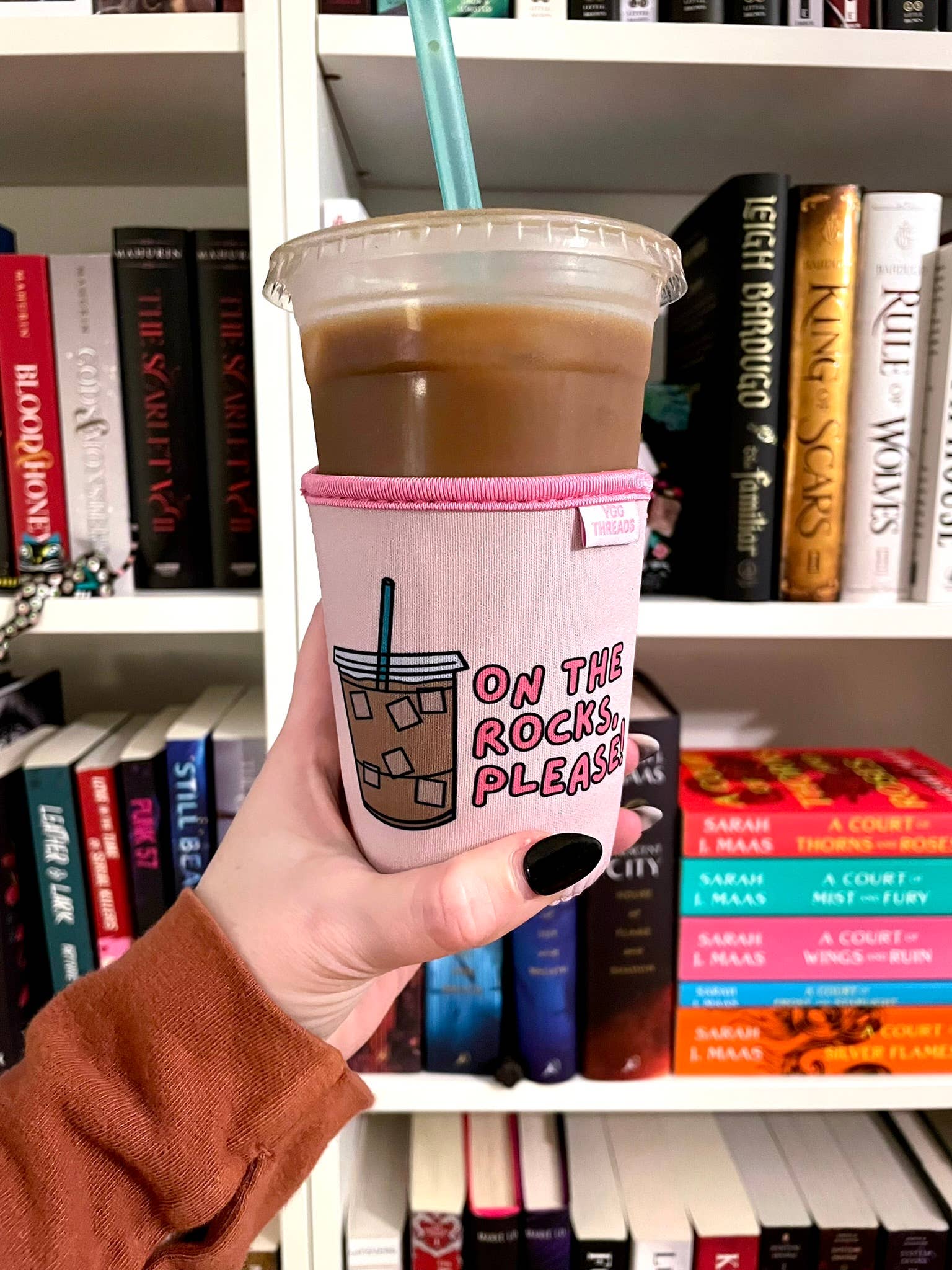 YGG Threads - Wholesale Drink Huggers & Koozies - Pink On the Rocks Iced Coffee Drink Sleeve - Small