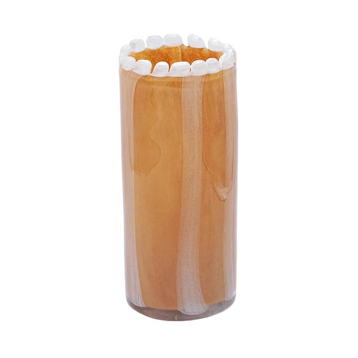 Vase droit à rayures en verre soufflé bord perlé moka/beige pour la vente par Maison Lilo