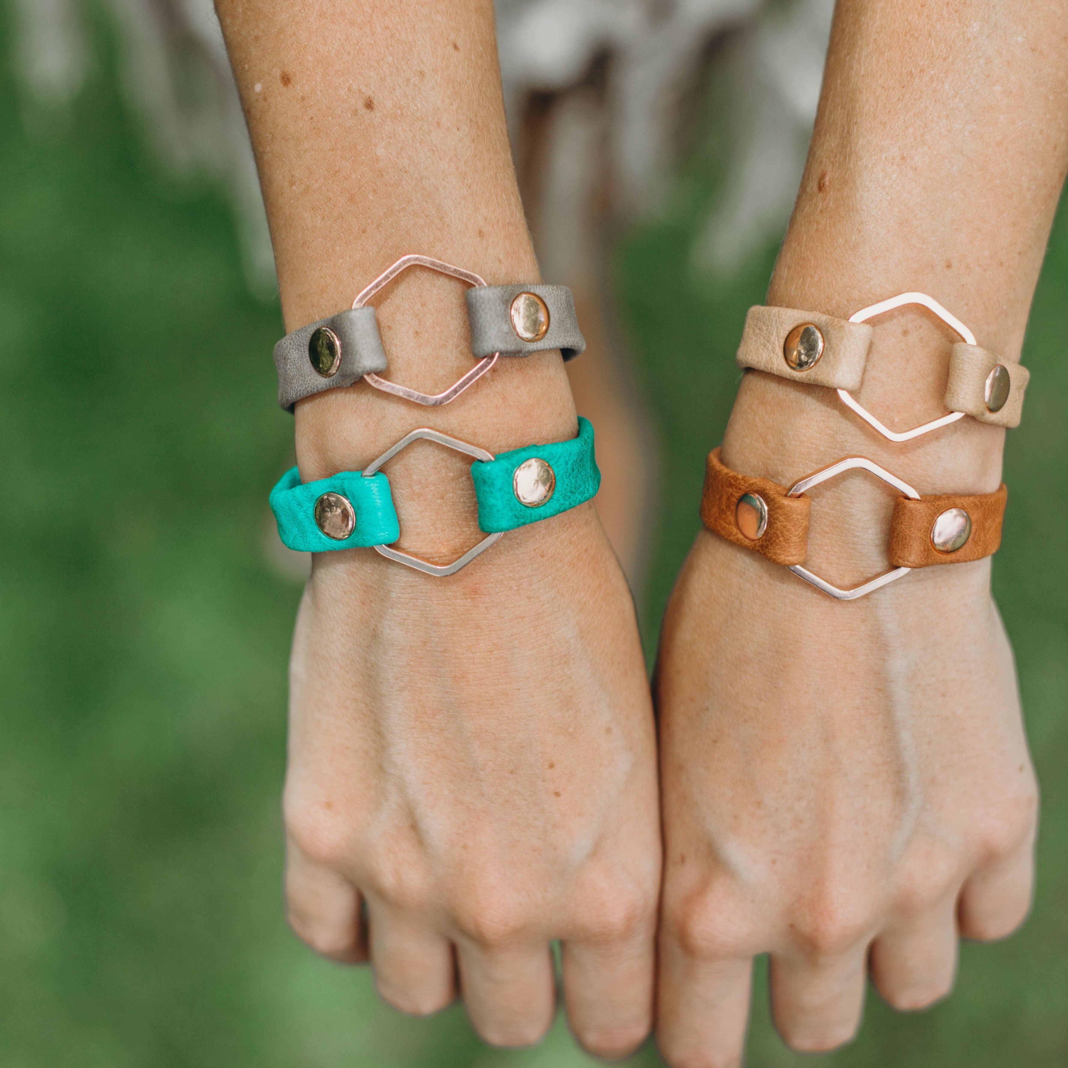 Giving Bracelets - Wholesale Bangle Bracelet - Honeycomb Leather Bracelet - Rose Gold3