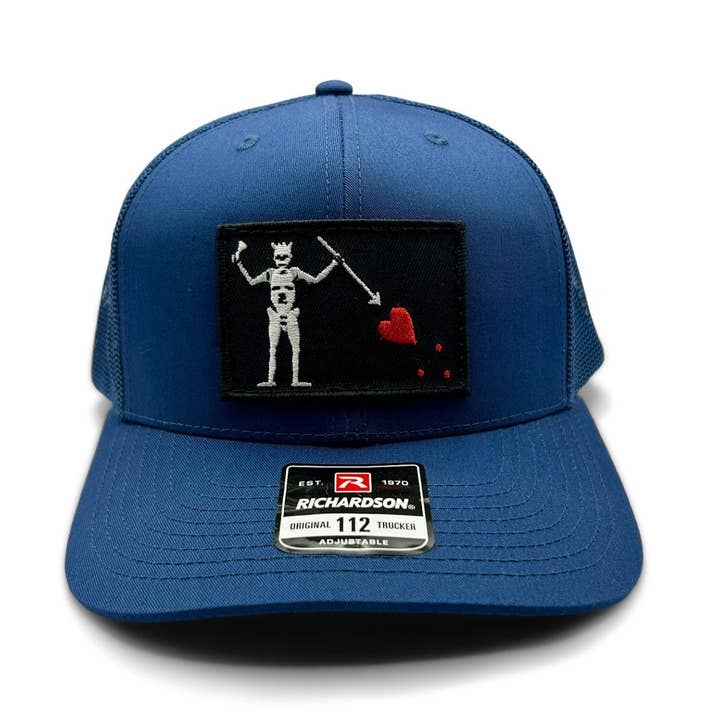 Defcon Supply - Wholesale Trucker Hat - Unisex - Blackbeard Flag Patch Hat Richardson 112 Maritime Blue Trucker SnapBack | USA0