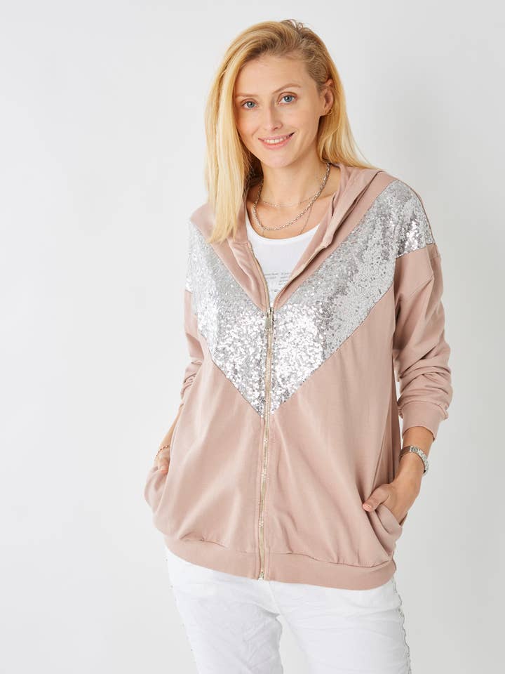 Sequin Chevron Zip Hoodie for wholesale by Look Mode Usa