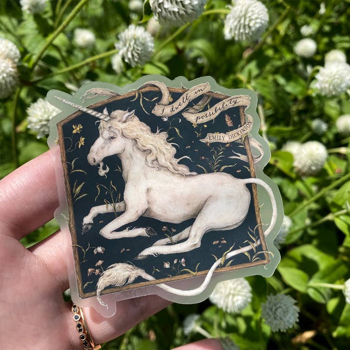 Jessica Roux Illustration - Wholesale Sticker - 3" x 3" I Dwell in Possibility Unicorn Sticker1