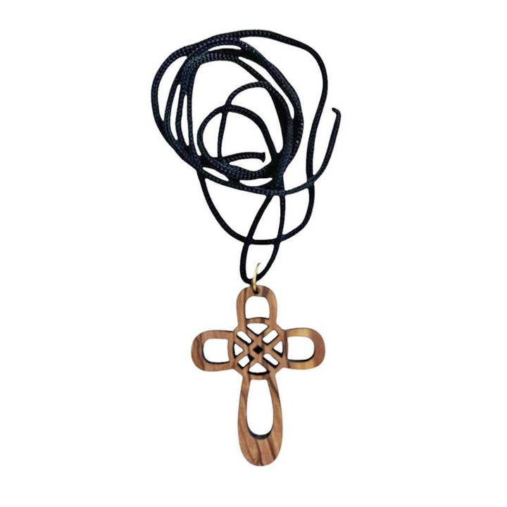 Pendant Olive Wood Celtic Cross 3 x 4.5cm for wholesale by Shared Earth