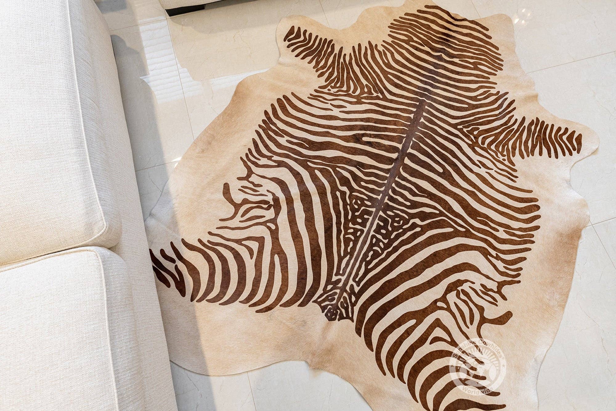 Zebra Brown Spine Stripes on Beige Cowhide Rug for wholesale on Faire3