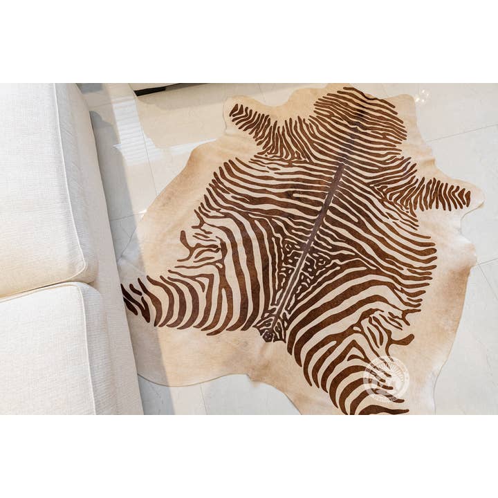 Zebra Brown Spine Stripes on Beige Cowhide Rug for wholesale on Faire3