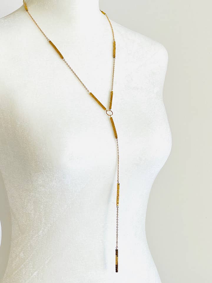 Gold Hematite Cubes Long Lariat for wholesale by Hand Art Soul