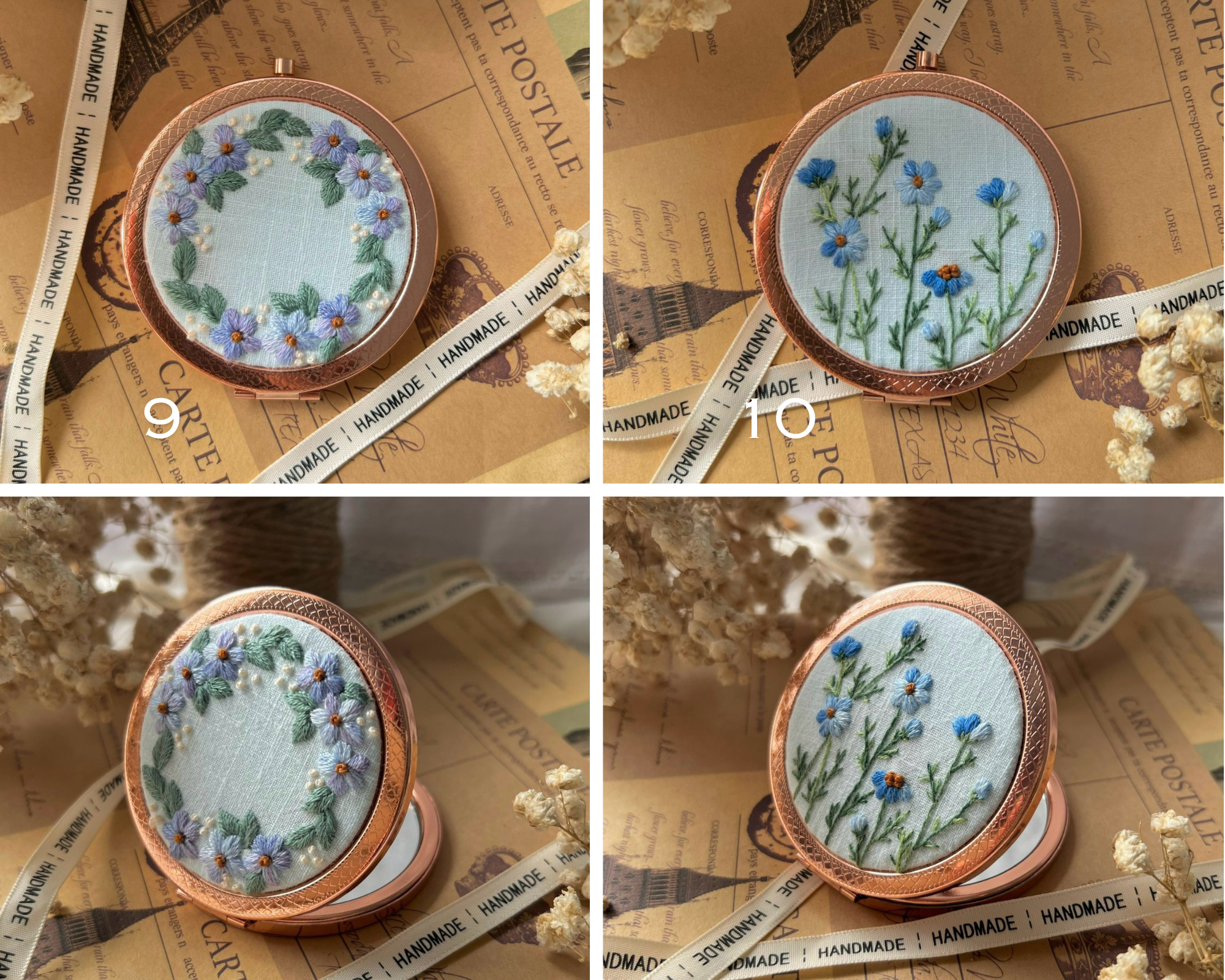 Maple Dream Store – Großhandel Taschenspiegel – Handbestickter Vintage-Taschenspiegel mit Blumenmuster — Hochzeit4