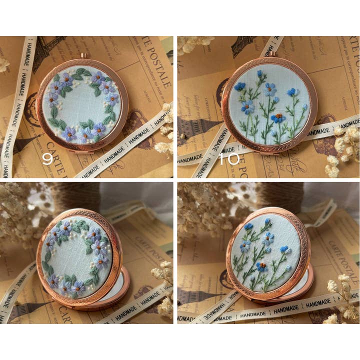 Maple Dream Store – wholesale Compact mirror – Vintage Floral Hand Embroidered Pocket Mirror - Wedding4