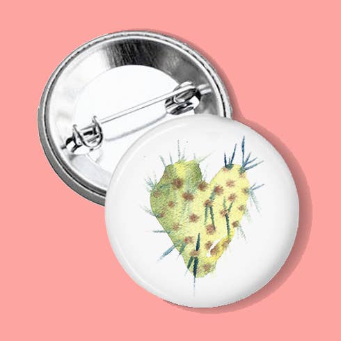 Cacti Love Watercolor Button for wholesale by Paige Poppe Art