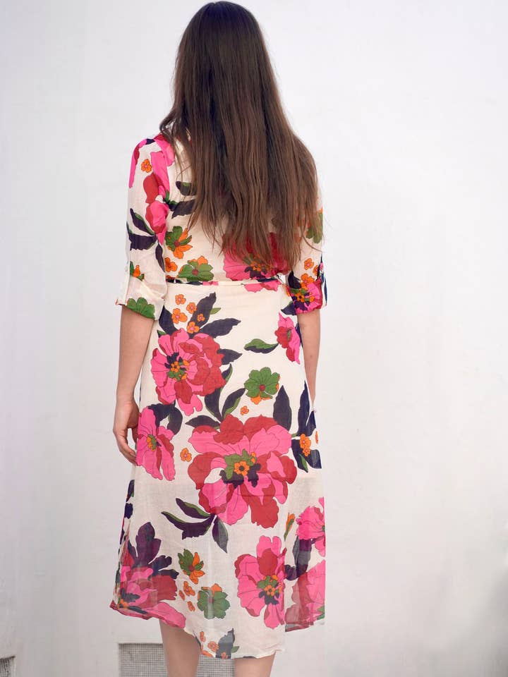 Reine Shirt Dress White Fuchsia for wholesale on Faire2