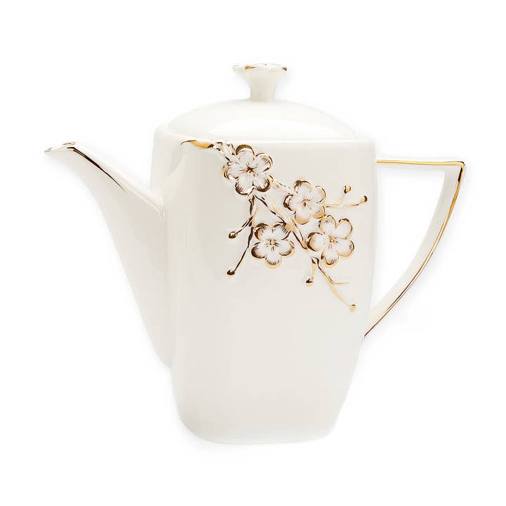 Milk Dispenser with Gold Floral Artwork Design and Handle for wholesale by CLASSIC TOUCH DECOR INC.