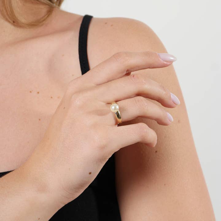 GoldFi - Wholesale Single Stone/Solitaire Ring - 18k Gold Filled Solitaire Pearl Ring3