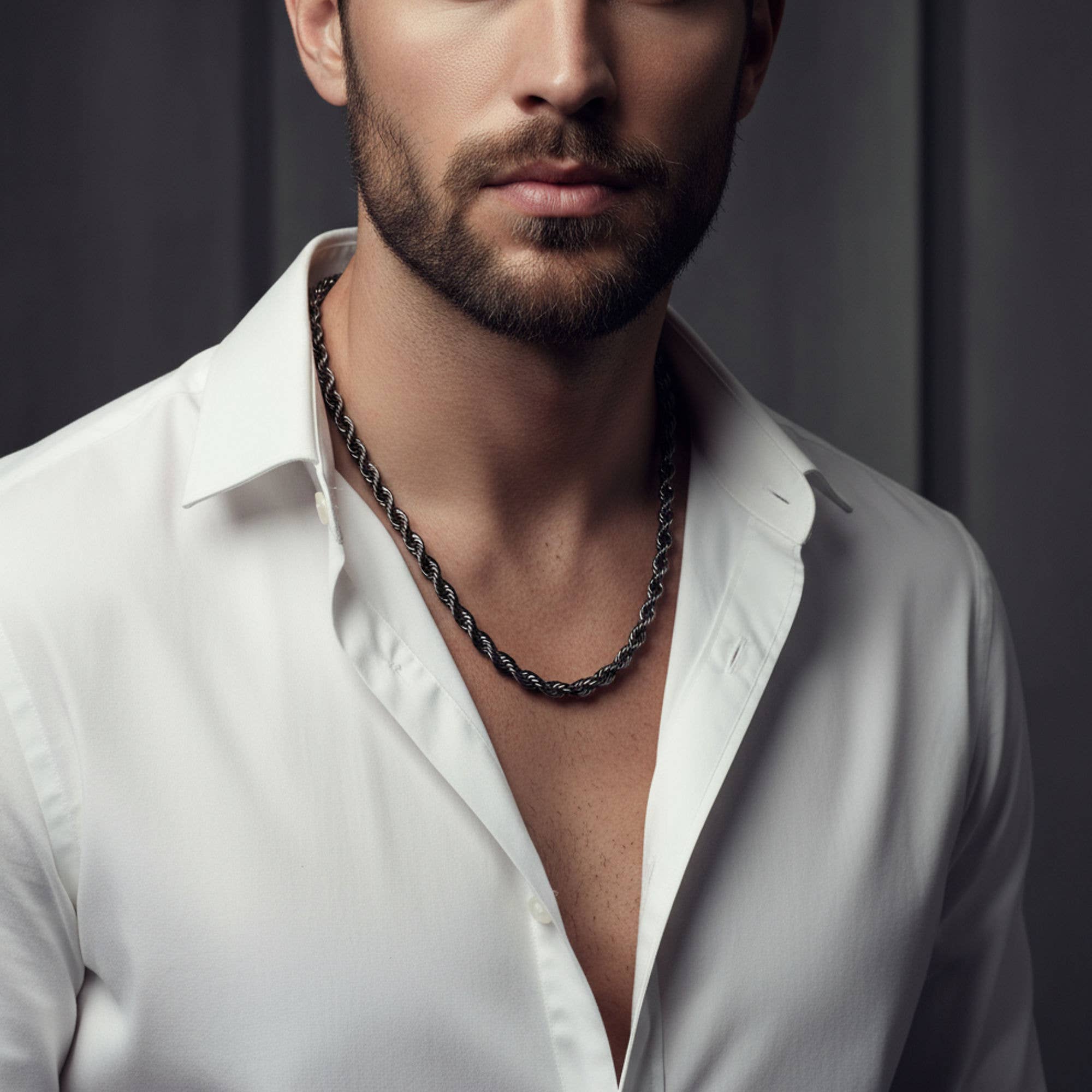 WJW - Wholesale Link & Chain Necklace - Black Stainless Steel Rope Chain Necklace1