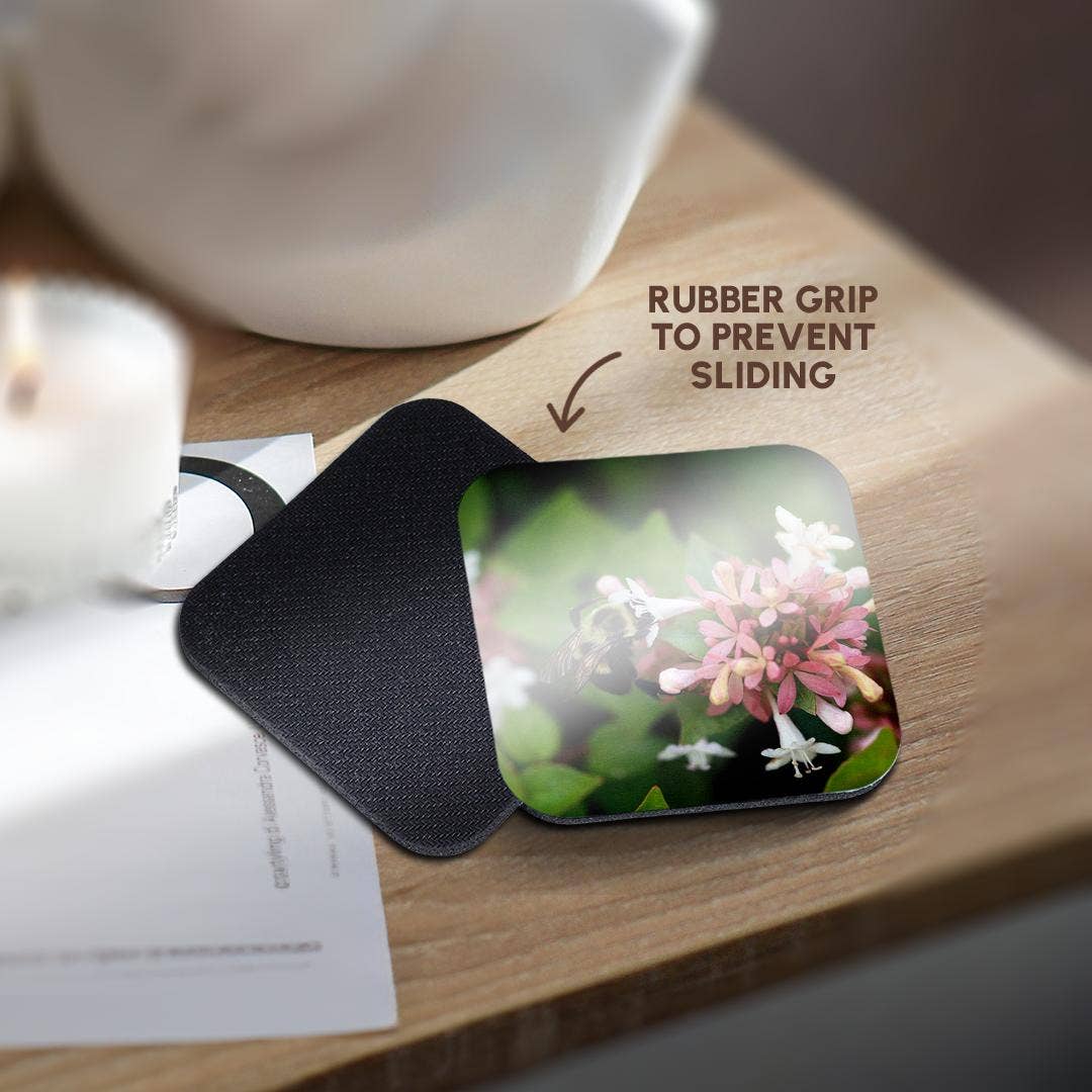 3dRose - Venta al por mayor Posavasos - 3dRose, Fotografía de una abeja con su cara metida en una flor de abelia., Posavasos10