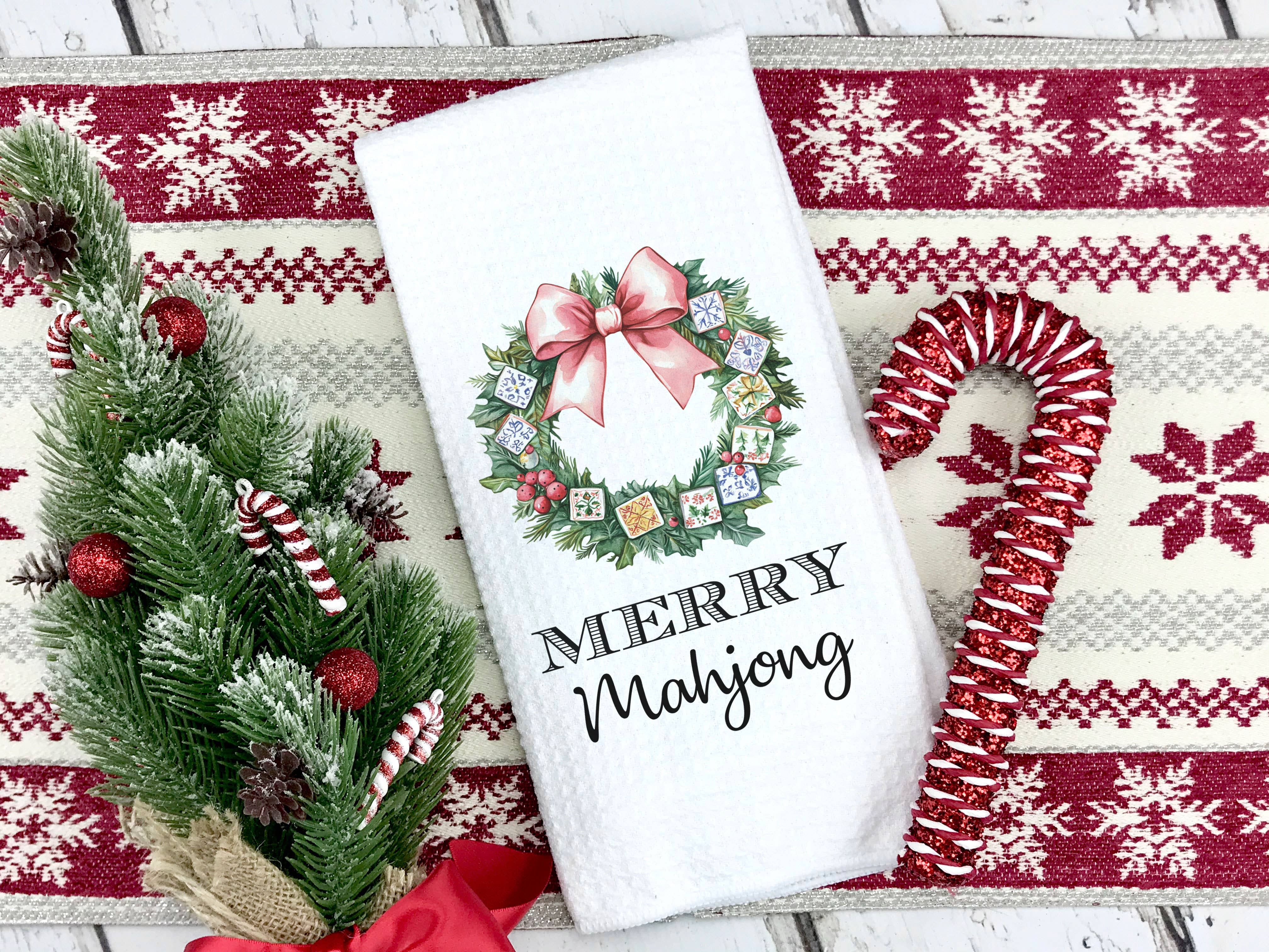 Canary Road - Wholesale Tea Towel - Merry Mahjong Happy Hour Towel, Christmas Holiday Game Decor1