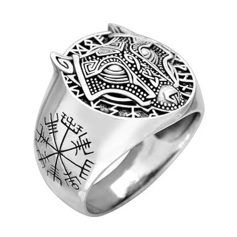 Men's 925 Sterling Silver Chunky Wolf Norse Viking Ring for wholesale by VN Jewellery