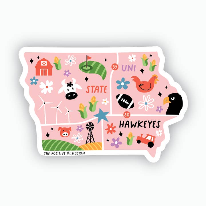 Pink Iowa Map State Vinyl Sticker, Iowa Hawkeyes, Iowa State for wholesale by Purple Ink Paperie