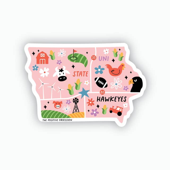 Purple Ink Paperie - Wholesale Sticker - Pink Iowa Map State Vinyl Sticker, Iowa Hawkeyes, Iowa State