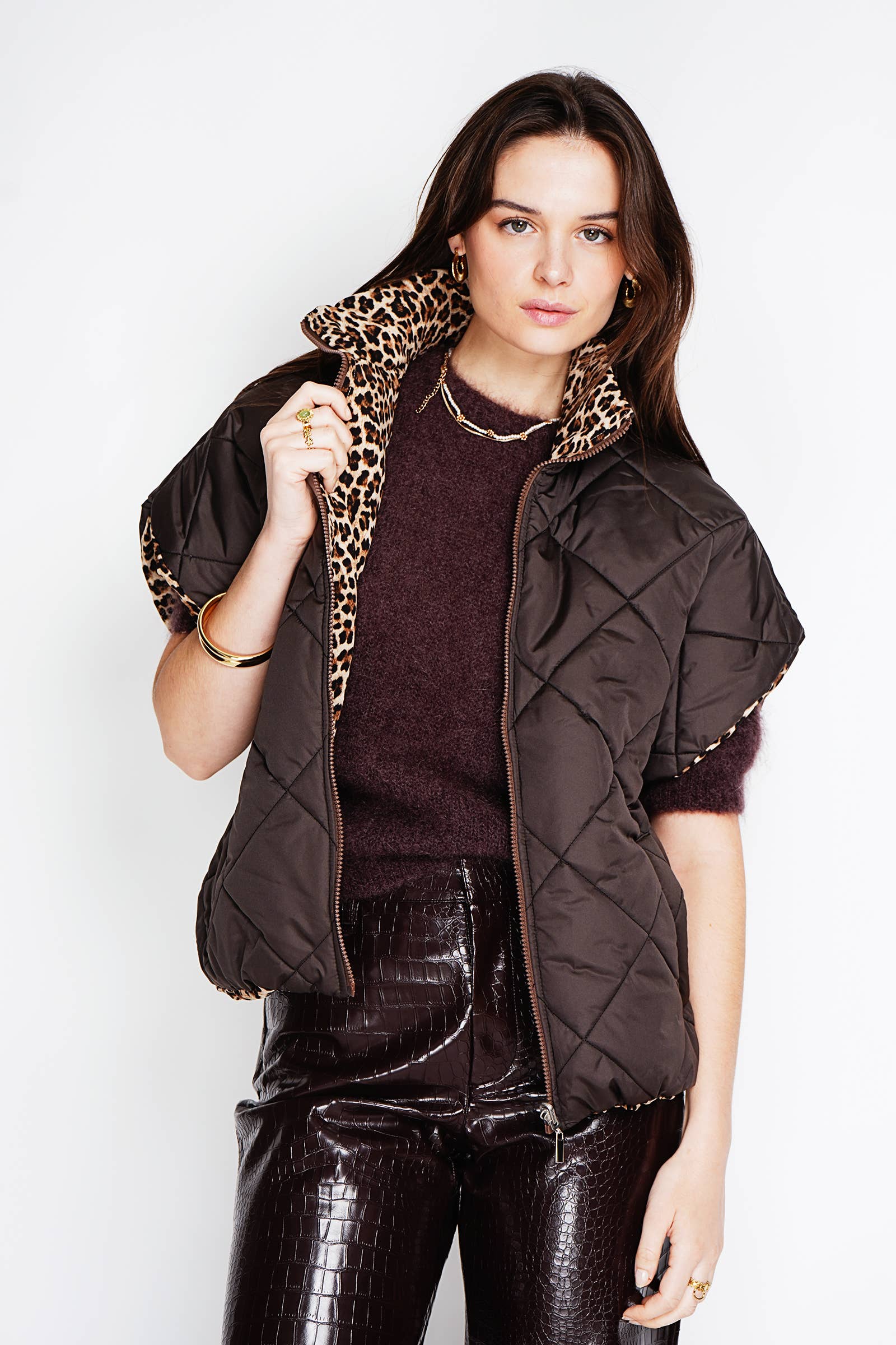 NOELINE - Wholesale Puffer Jacket - Women's - Reversible quilted jacket 8858-LEOPARD2