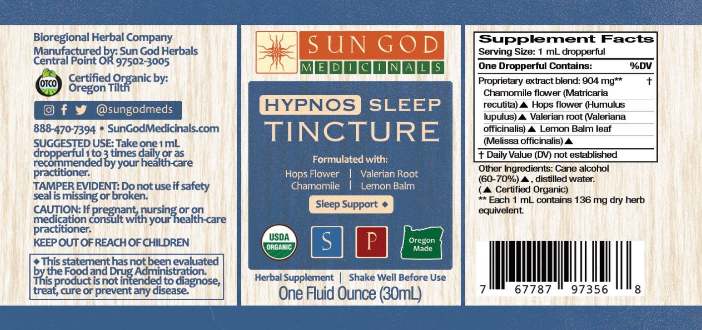 Sun God Medicinals - Wholesale Tincture - Organic Hypnos Sleep Tincture 1oz1