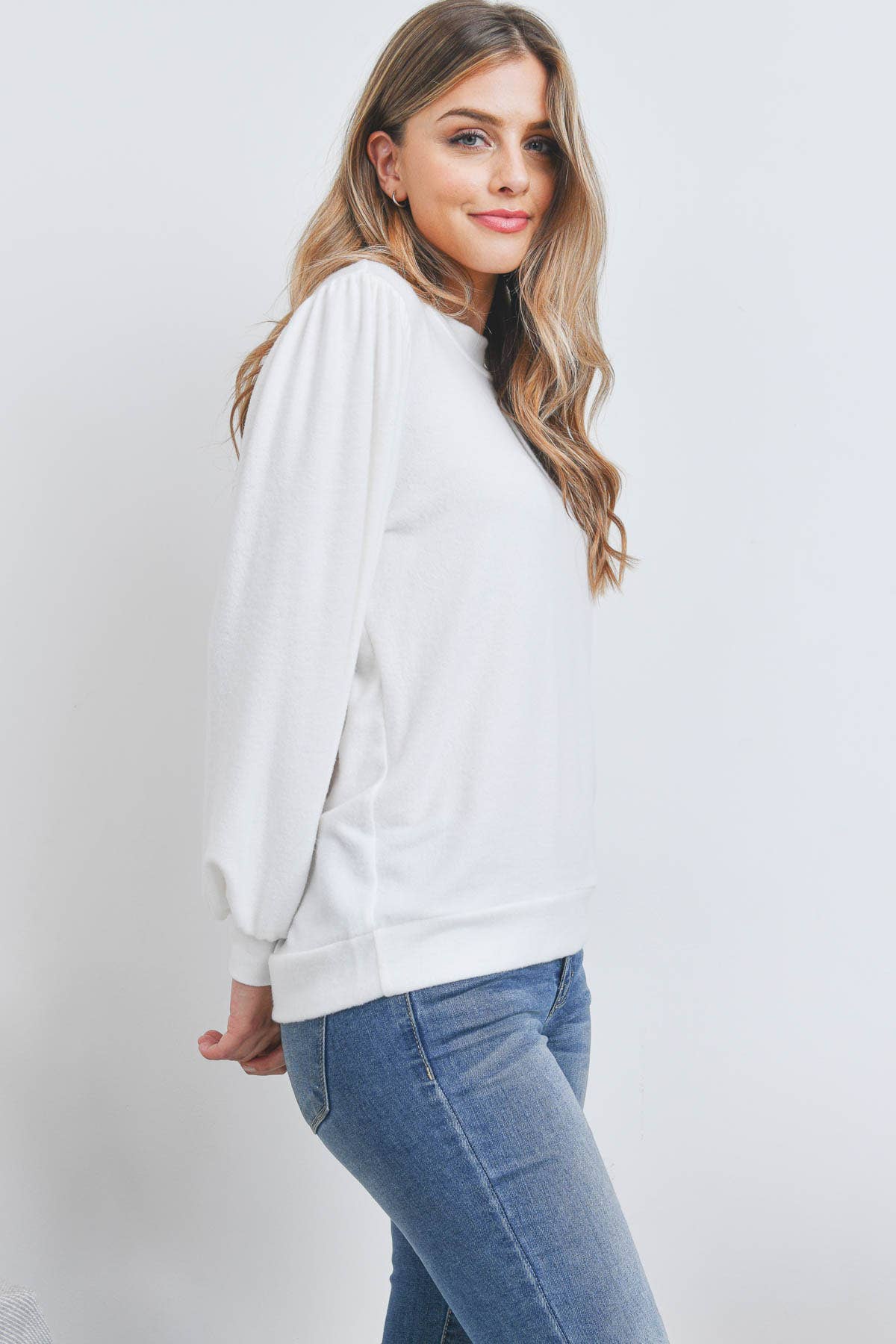 You & Me - Vente Haut en maille – femme - VENTE ! ! ! PPT21143 - HAUT À MANCHES BOUFFANTES À COL ROND - ANTHRACITE44