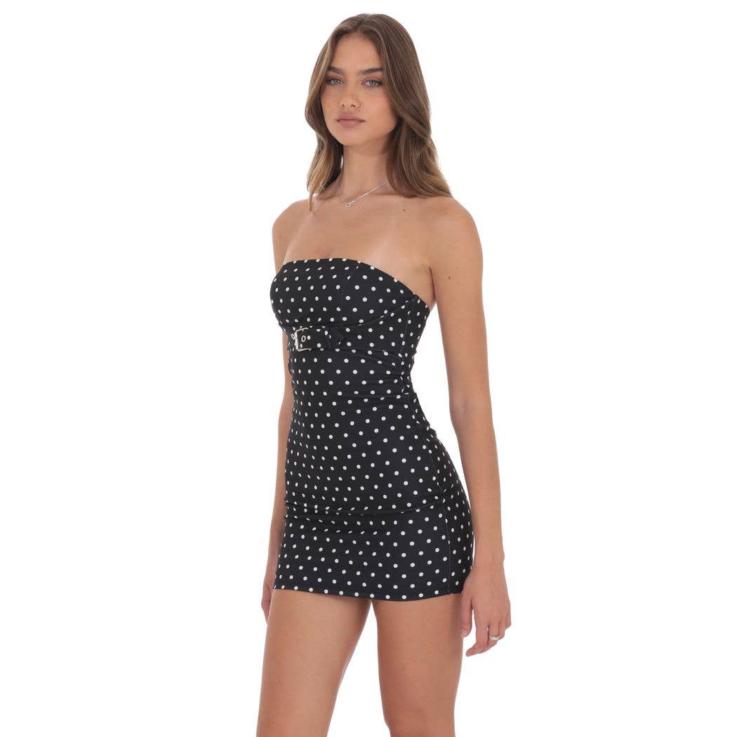 Lucy In The Sky - Wholesale Dress - Women's - Polka Dot Belted Bodycon Dress in Black2