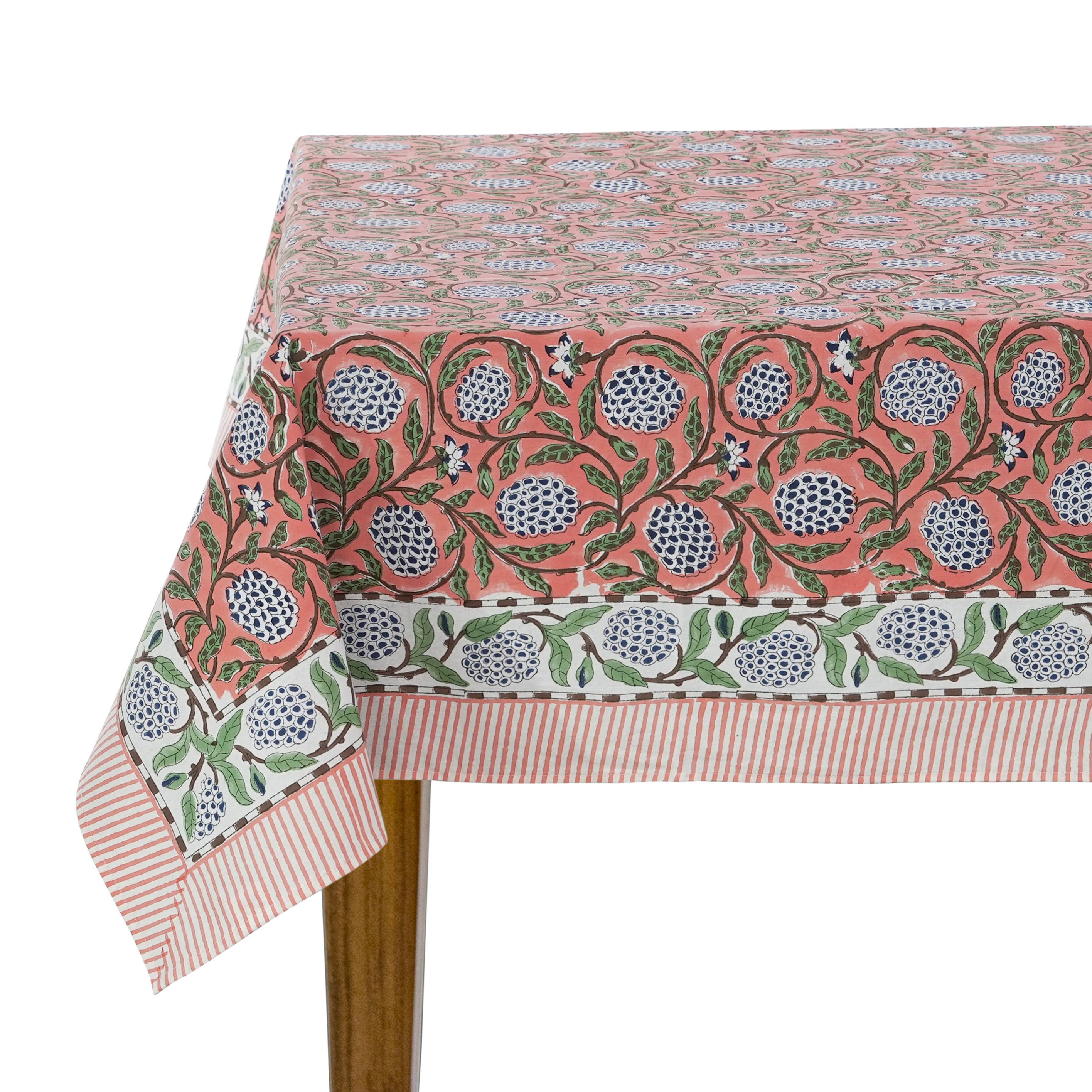 Fabricrush - Wholesale Tablecloth - New Dark Salmon Pink Hand Block Print Cotton Tablecloth2