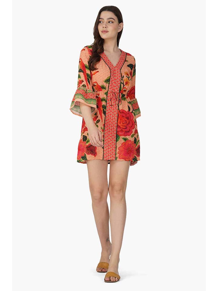 America & Beyond - Wholesale Dress - Women's - Set of 6 Coral Blossom Short Dress (S,M,L)