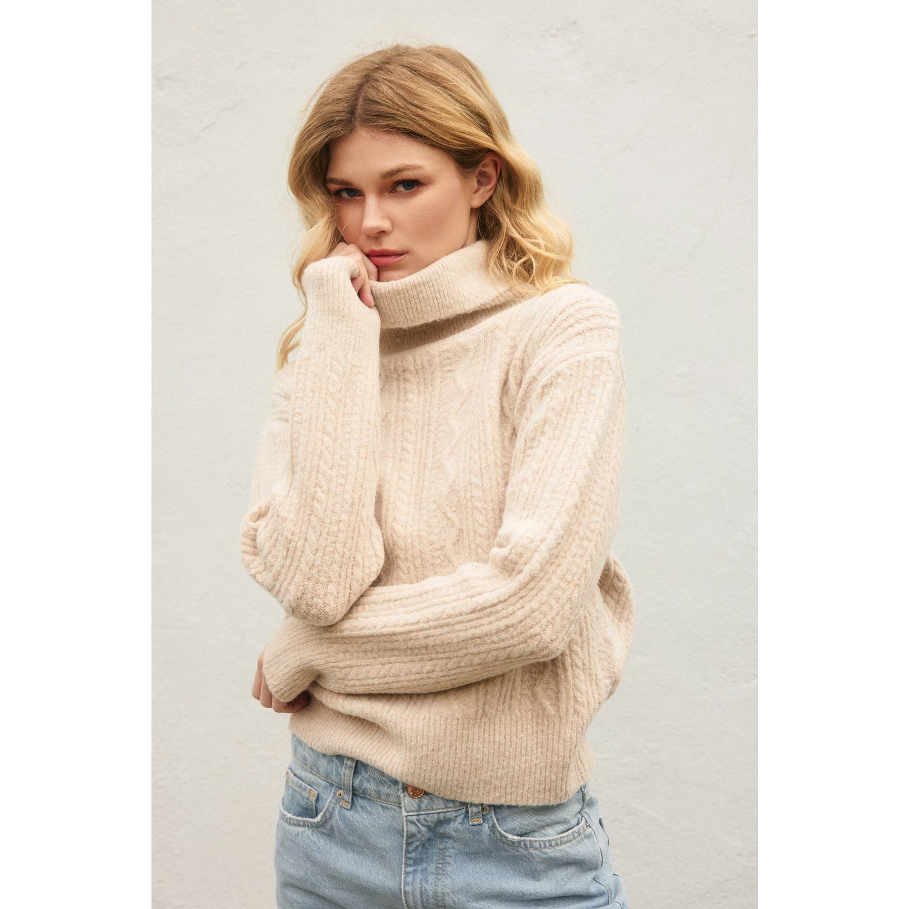 Dress Forum - Wholesale Knit Sweater - Women's - Fluffy Cable Detail Turtle Neck Sweater15