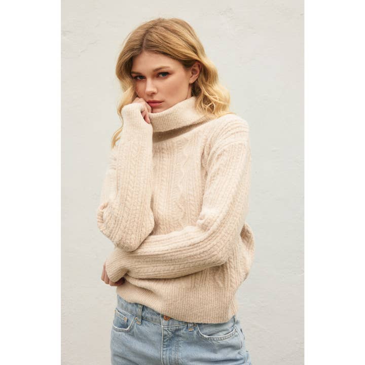 Dress Forum - Wholesale Knit Sweater - Women's - Fluffy Cable Detail Turtle Neck Sweater (1)20