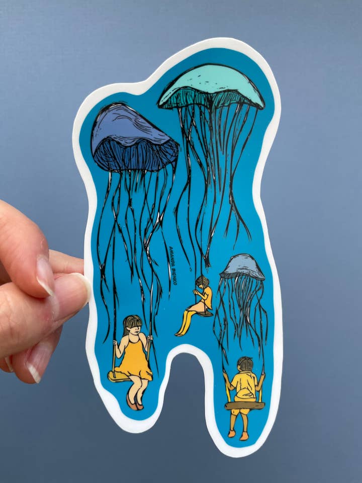 Autocollant/aimant pour balançoires en forme de méduse Surreal Dream pour la vente par A.J.B- art goodies