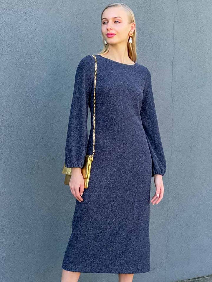 HOSS Glam Midi Klänning - Midnattsblå för wholesale av HOSS