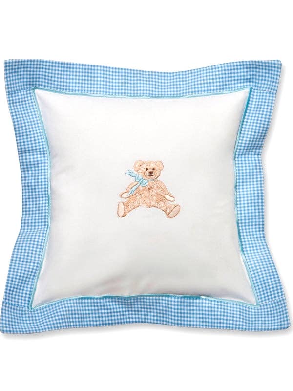 Baby Pillow Cover, Bow Teddy (Blue) for wholesale by Jacaranda Living