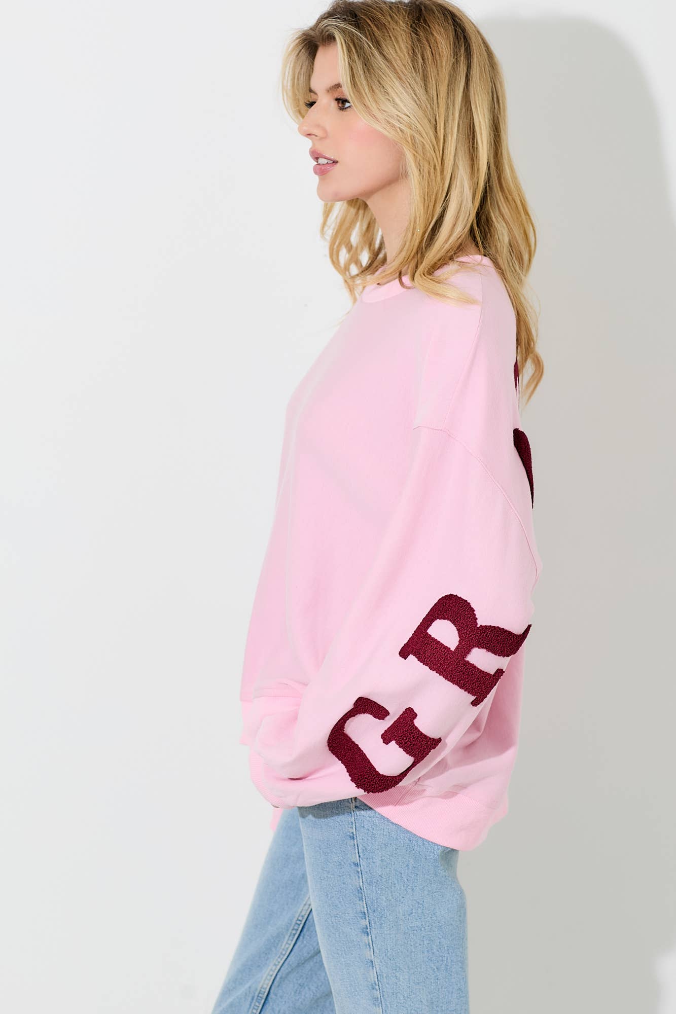 Pink GRATEFUL PUFF PRINT PULLOVER SWEATSHIR for wholesale on Faire2