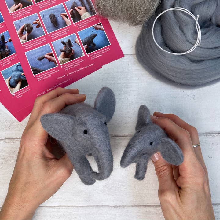 Bergin & Bath - Venta al por mayor Kit de manualidades - Kit elefante de fieltro con aguja. Un precioso juego de manualidades para adultos.