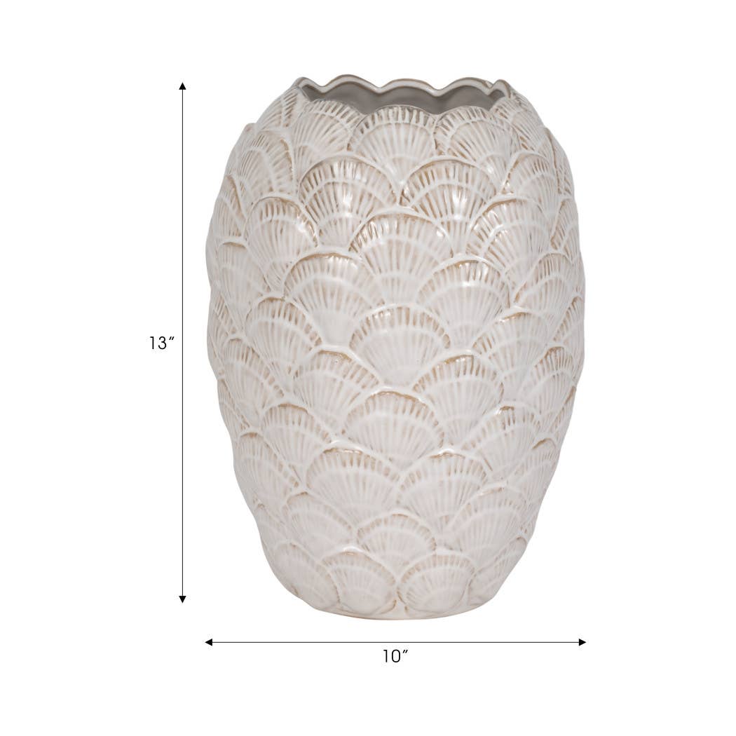 Sagebrook Home - Wholesale Vase - White 13 in. Ceramic Bud Coastal Seashells Pattern Vase2