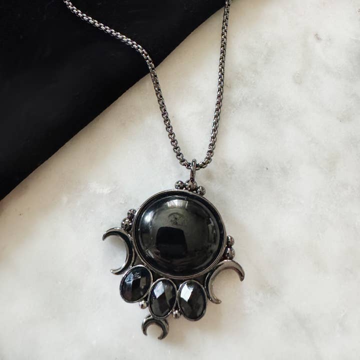 The Priestess Necklace - Obsidian /Hematite for wholesale by Memento Mori Designs NYC