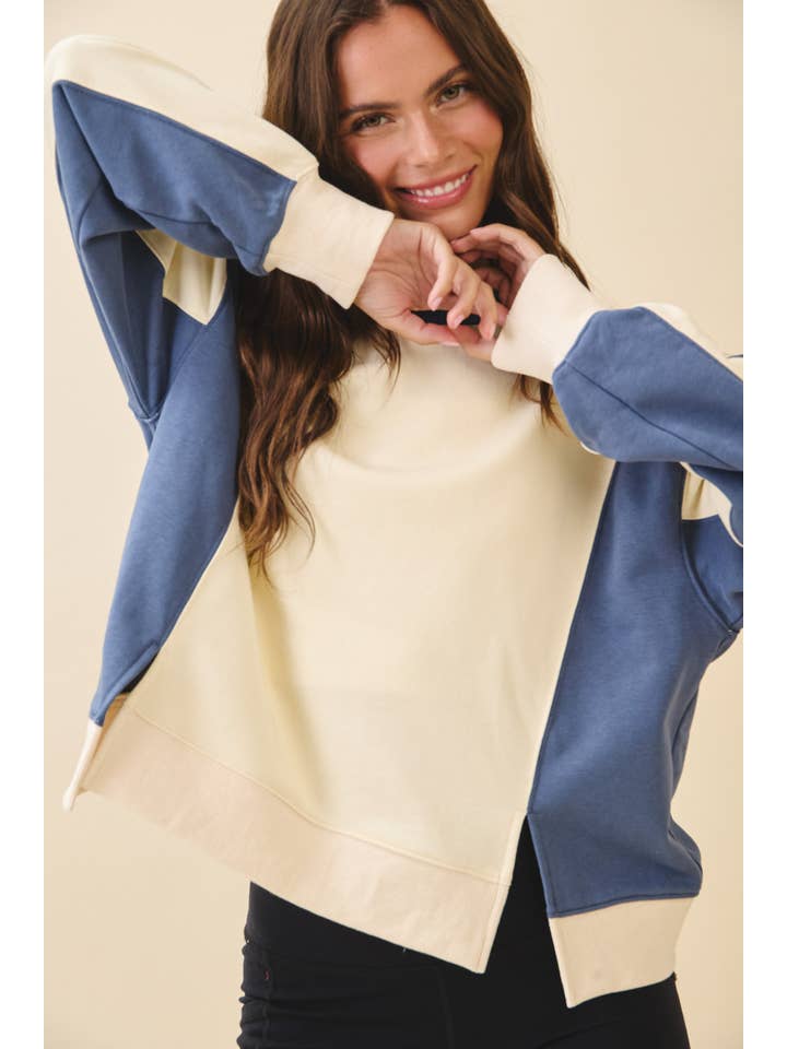 AEMI + CO - Wholesale Sweatshirt - Women's - 9106FK Colorblock Terry Pullover Sweatshirt