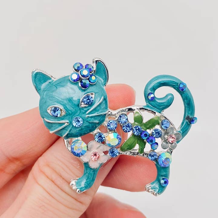 Enamel Kitten Rhinestone Brooch Pin For Clothes for wholesale by Mio Queena