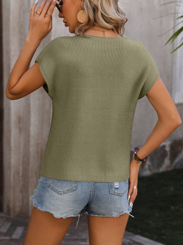 HIDDENBRAND - Wholesale Knit Top - Women's - chest pocket short sleeve knit top6