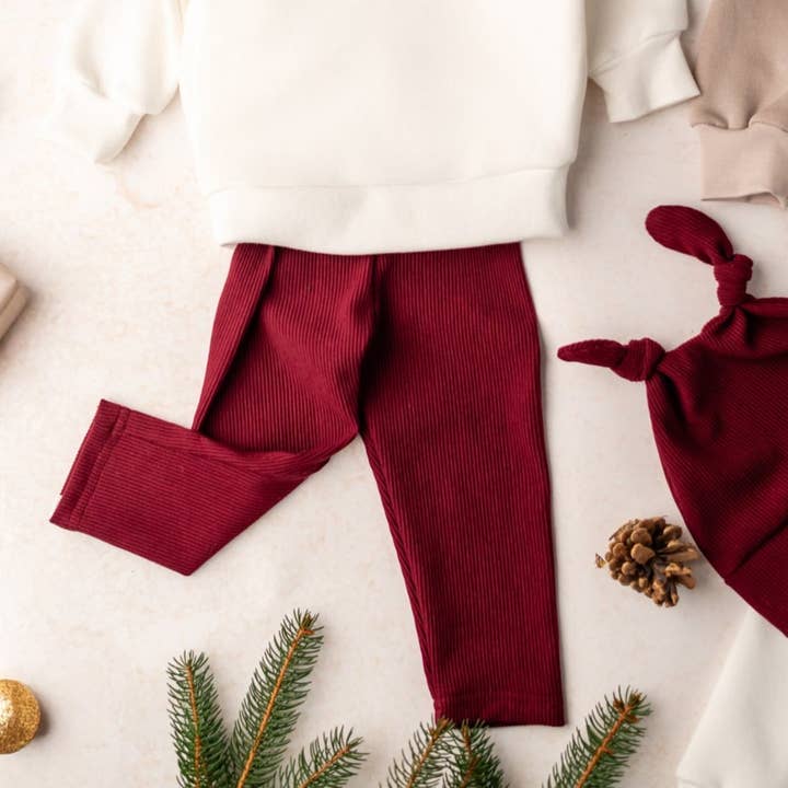 PUFFI - Wholesale Top & Leggings Set - Kids - Children’s Ribbed Leggings – Burgundy2