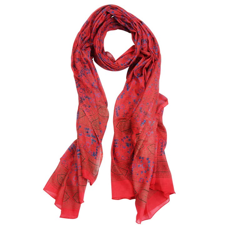 Cotton towel Pareo Sarong Indian pattern 01 red-blue for wholesale by Tribal Trade GmbH