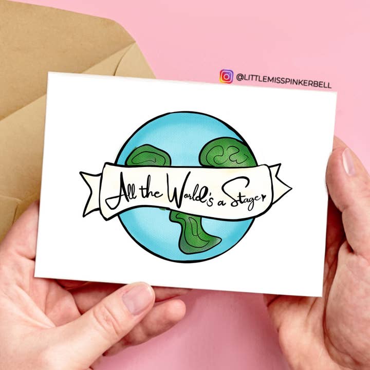 William Shakespeare All The World's a Stage Card for wholesale by Little Miss PinkerBell