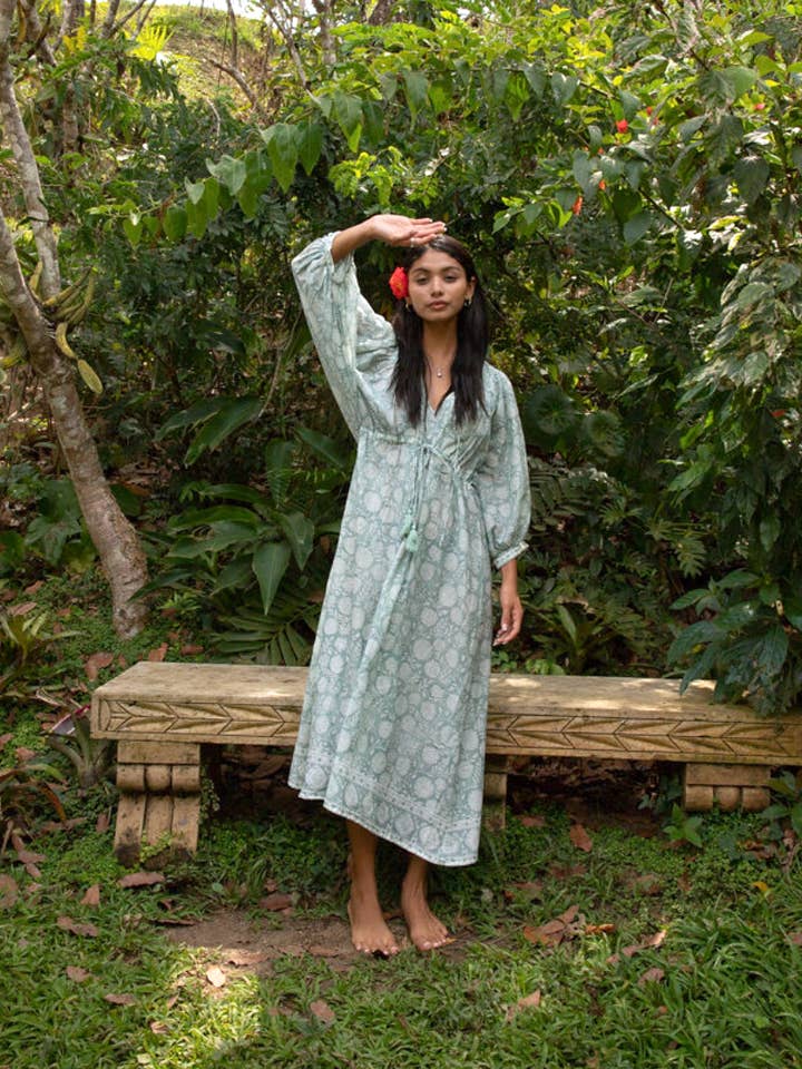 The Fox and The Mermaid - Venta al por mayor Vestido - Mujer - Vestido de Algodón con Estampado en Bloque y Cordón (Indra)1