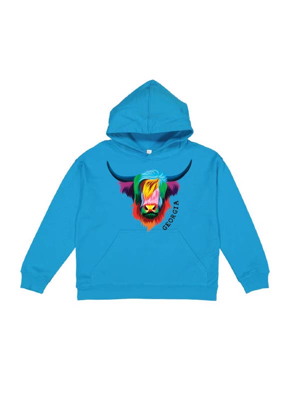 Highland Cow Youth Hooded Fleece Pullover - Customizable for wholesale by MT Brand Apparel