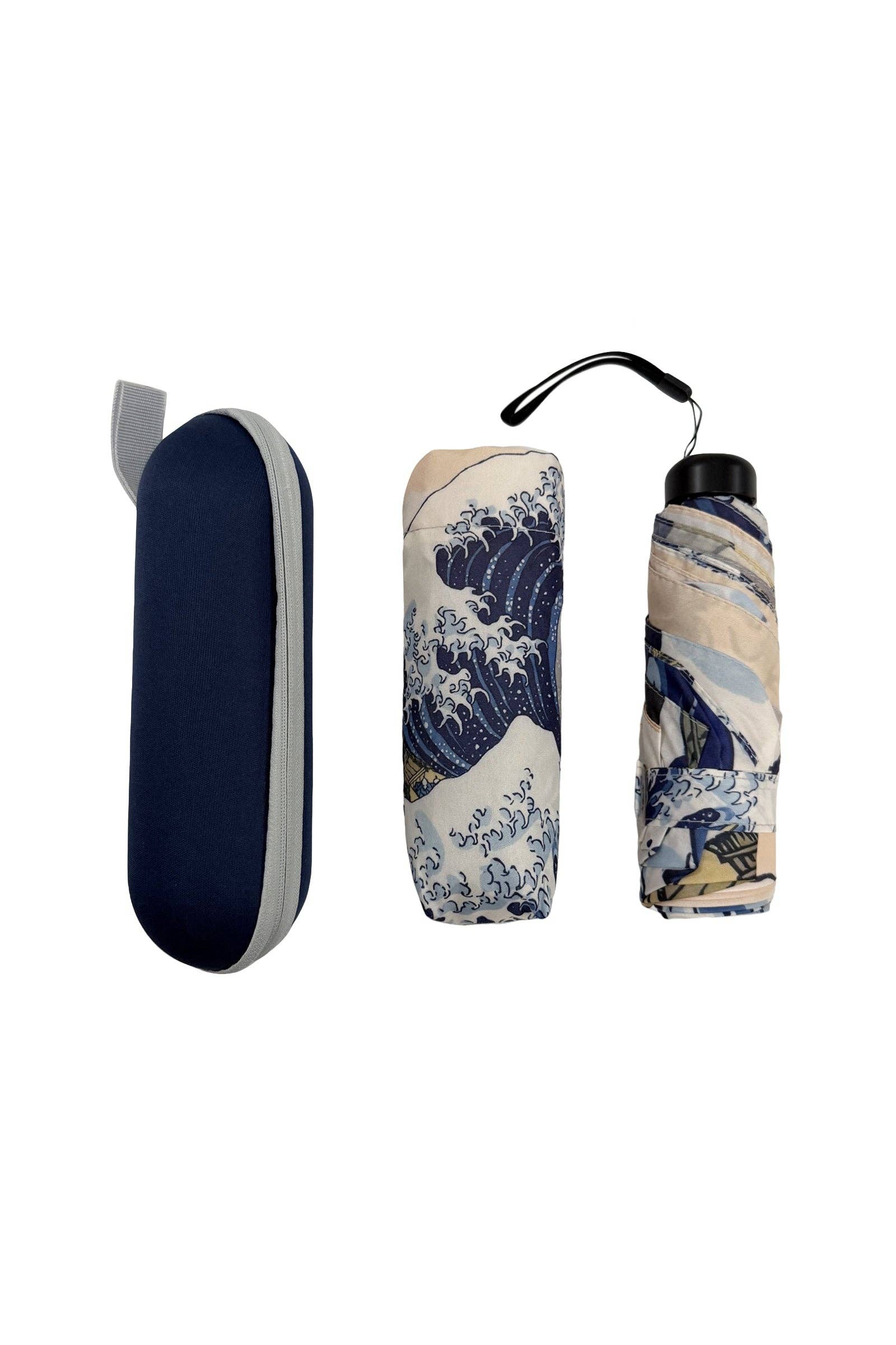 Blu Navy Ombrello con Grande Onda di Hokusai con Custodia da Viaggio (Mini) in vendita all'ingrosso su Faire1