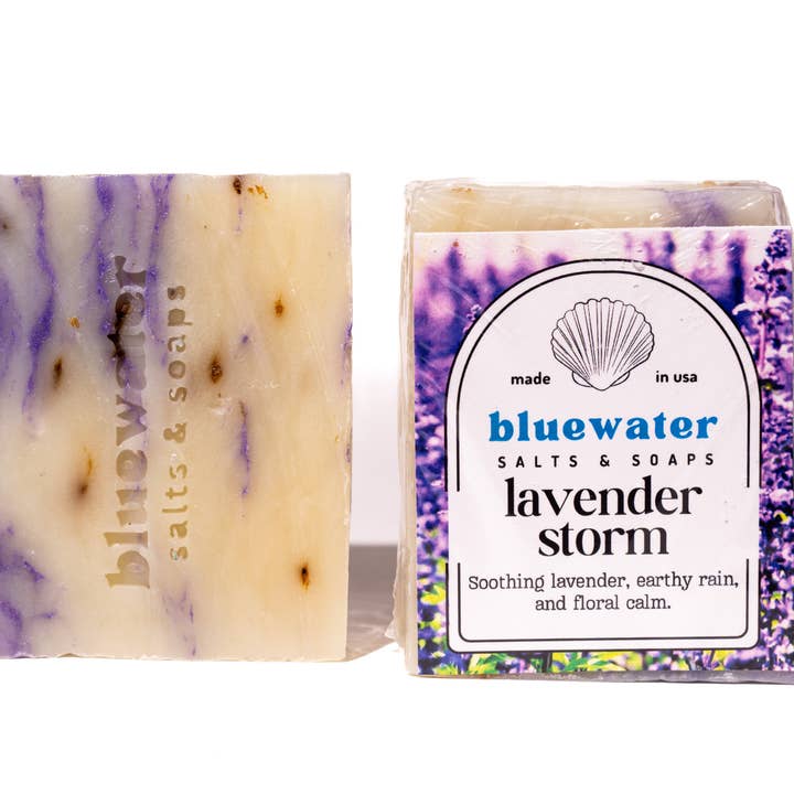 Lavender Storm - 4.5oz Body Wash Bar, Cold Process Soap for wholesale by Bluewater Soaps