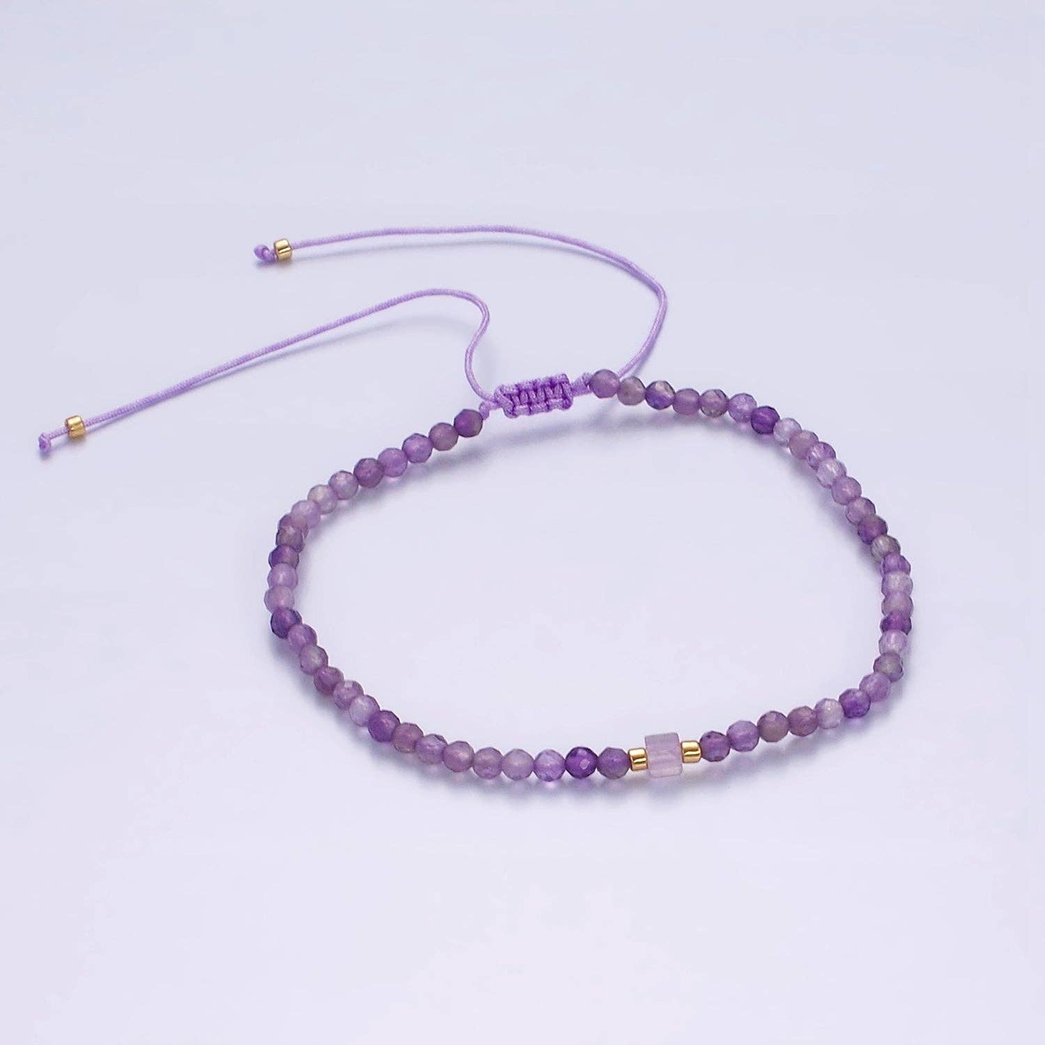Aim Eternal - Wholesale Beaded Bracelet - 14K Gold Filled Amethyst Multifaceted Purple Rope Adjustable Friendship Bracelet | WA-2007 ~ WA-20095