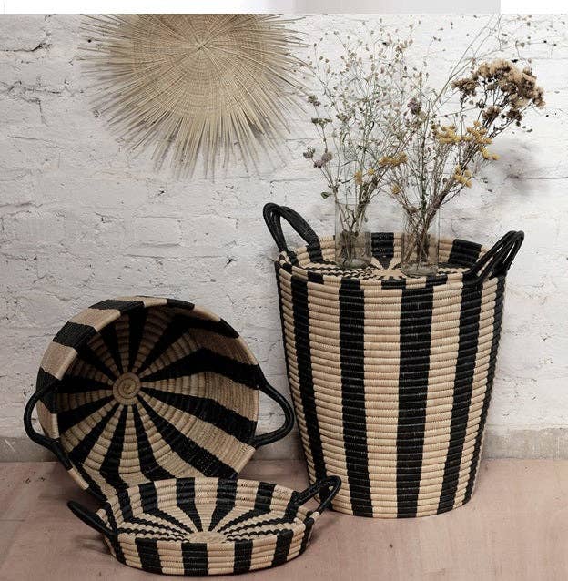 The African Home Goods - Wholesale Basket - Woven Basket: Ineke Black and Tan Striped Basket3